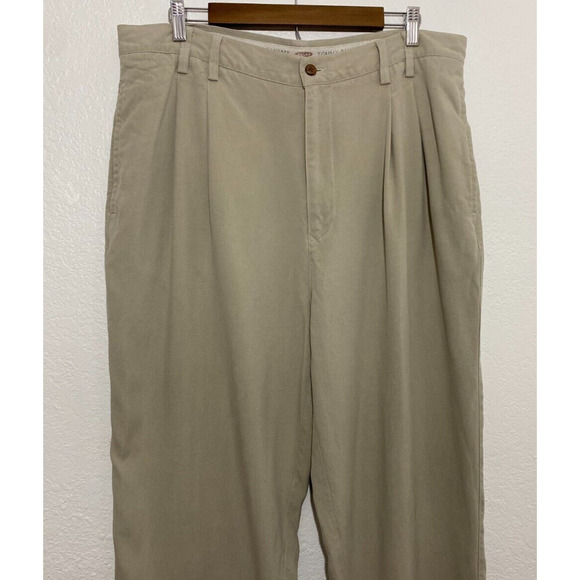 Tommy Bahama Size 38 Tan Straight Pleated Pants Men 100% Silk Chino Relax Casual - Picture 2 of 7